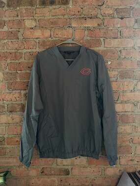 Port Authority Men's Medium Gray V-Neck Pullover Windbreaker Jacket with Embroid